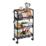 Yaheetech 4-Tier Kitchen Trolley, 22cm Depth Rustic Brown