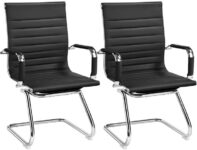 Yaheetech Faux Leather Dining/Office Chairs, Set of 2, Black, Ergonomic, Armrests, Sled Base, Stable & Comfy – Prime Price