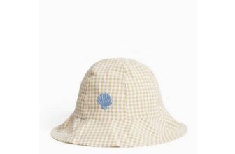 Yellow Gingham Shell Motif Bucket Hat