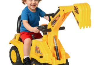 Yellow HOMCOM 2-in-1 Kids Ride-on Tractor Pull Cart with Bucket