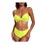Yellow High-Waisted Two-Piece Bikini Set, Padded, Tummy Control