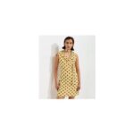 Yellow Polka Dot Cowl Neck Mesh Mini Dress