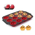 YiYeraio Foldable 12-Cup Silicone Muffin Cupcake Tray