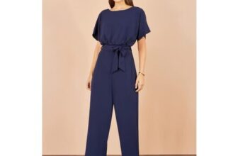 Yumi Navy Batwing Stretch Jumpsuit