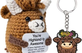 ZISHAN Highland Cow Gifts, Positive Crochet Animals, Emotional Support Crochet, Desk Decoration and Emotional Support Companion, Crochet Gifts for Women, Highland Cow Gifts for Women with Keychain