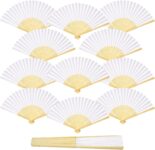 ZOOI Paper Fan 12pcs Folding Hand Fan Wedding Fans for Guests, White Paper Fans Handheld, Chinese Bamboo Fan Wedding Gifts, Bride Fans Bridal Shower & Hen Party Accessories, Wall Decor