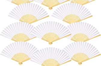 ZOOI Paper Fan 12pcs Folding Hand Fan Wedding Fans for Guests, White Paper Fans Handheld, Chinese Bamboo Fan Wedding Gifts, Bride Fans Bridal Shower & Hen Party Accessories, Wall Decor