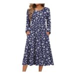 Zeagoo Women Midi Casual Knit Dress, Long Sleeve, Crew Neck