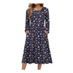 Zeagoo Womens Midi Casual Knitted Dress, Long Sleeve Crew Neck