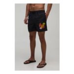 boohooMAN Sticker Print mid Length Swim Short