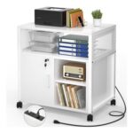 iSunirm Rolling Lateral File Cabinet with Door, White
