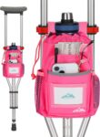 supregear Crutch Accessories Bag, Water-Resistant Storage Pouch with Cup Holder and Multiple Pockets, Large Capacity Organizer for Underarm Crutches, Pink