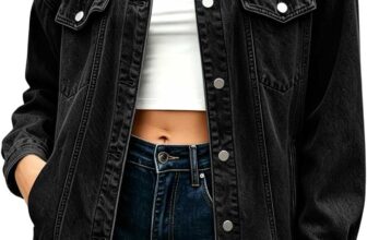 womens jackets denim jackets women with stand collar button down jacket with Flap Chest Pockets dressy casual denim jacket loose fit jean coat autumn clothing