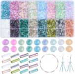 1 Box 16 colours 2400PCS Glass Seed Beads Kit Transparent Coloful Frosted Round Bugle Tube Small Rainbow Clear Loose Spacer Bead for Jewellery Making Bracelet Necklace DIY Crafts Supply