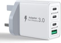 1-Pack USB C Charger, 40W USB C Plug Fast Charger 4 Port PD Type C Charging PlugQC USBPlug UK USBC Power Adapter Multi Plugs Samsung Charger Plug for iPhone 16 15 14 13 Pro Max XR XS, iPad,Samsung