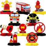 10 Pieces Firefighter Birthday Party Decorations Firefighter Theme Table Supplies Honeycomb Firefighter Table Adornments Firefighter Plates Fireman Hat