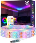10m Ws2812 RGBIC LED Strip Lights IP68 Outdoor Waterproof, 5V USB Powered, Music Sync Bluetooth APP/RF Remote Control Lights for Balcony,Deck,Camping,Garden,Bedroom Decor