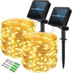 120LED Solar Fairy Lights, 2 Packs 12M Solar Lights Outdoor Garden8 Modes Waterproof Copper Wire String Lights for Wedding Garden Party(Warm White)