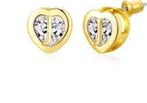 14K Gold/Rose Gold Plated Heart Initial CZ Stud Earrings Gift for Girls Kid