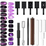 14Pcs Nail Magnet Set,Cat Eye Gel Nail Polish Magnet Wand,3 In 1 Nail Magnet Wooden Enclosure,DIY Nail Art Manicure Tool for 3D Halo Cat Eye Effect,Nails Cat Eye Design Tools Manicure Accessories