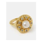 14ct Gold-Plated Pearl Coin Ring Gold