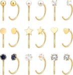 14k Gold/Silver Huggie Half Hoop Earrings,Cartilage Helix Open,Backless Earrings for Women 8/9/10 Pairs Hypoallergenic 925 Silver Jewelry Set Trending Gifts