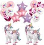 16 Pcs Unicorn Balloons Set, Self Standing 3D Unicorn Balloon with Star Balloons, Magical Foil Party Decorations for Girls Birthday Theme Party Supplies