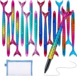 16 Piece Mermaid Ballpoint Pen Set, Creative Fishtail Gel Pens Black Ink with Pencil Case, 0.5 mm Gel Pens for Office School Girls Children Students Birthday
