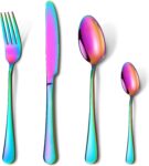 16 Pieces Rainbow Cutlery Set, HONKKU Stainless Steel Flatware Silverware Sets, Classic Knives Forks and Spoons, Service for 4 People, Colourful Mirror Polished, Dishwasher Safe