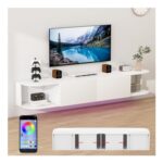 180cm Wall-Mounted Floating TV Unit, 70in, RGB LED, Storage, White
