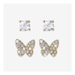 18ct Gold on Sterling Silver Set of 2 Earrings, Butterfly Round