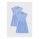 2 Pack Girls Blue Easy Dressing Gingham Dress (3 Blue