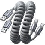 2 Pack LISEN Coiled USB C Charger Cable 1.2m Silicone, Reinforced Ports w/code B King /FBA