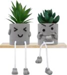 2 Pcs Plastic Fake Plants with Cement Potted, Artificial Plants Indoor, Small Artificial Plants in Pots, Mini Fake Succulents Plants for Office Desk Bedroom Bathroom Home Decoration Accessories