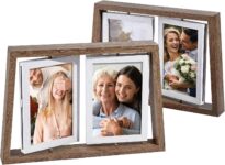 2 Pcs Rectangle Desk Picture Frames,4×6 Rotating Rustic Photo Frame,Wooden Rotating Picture Frame Double-Sided Display with Crystal Glass for Tabletop, Desk or Shelf(Camel)