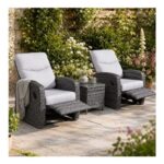 2 Seater Rattan Reclining Garden Bistro Set, 2 Armchairs, Table & Cushions