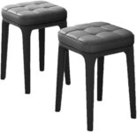 2 Set Dining Chair Meal Chairs, Household Plastic Stool, PU Leather Upholstered Dining Chair, Armless Leisure Side Chair with Wood Legs for Dining Room Kitchen Living Room Bedroom(9 Grey)