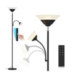 2-in-1 Dimmable Torchiere Floor Lamp Black with Remote