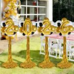 2026 Graduation Decorations – Set Of 4 Standing Balloon Topiaries, Balloon Stand Kit Party Centerpieces Decor With Golden Rain Curtains Class Of 2026 Decorations For Kindergarten High School College