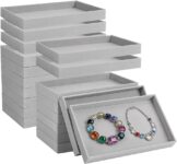 20Pcs Small Velvet Jewelry Tray, 21×12.5×2.3cm Jewelry Storage Display Trays Desktop Decorative Tray for Earring Ring Necklace Bracelet, Grey (1 grid)