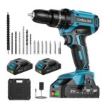 21V Cordless Hammer Drill Set with 2 Batteries and LED