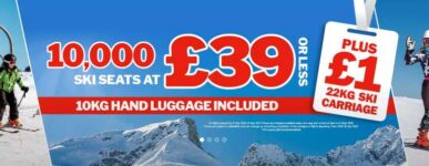 22kg Ski luggage deal £1 each way Ski seats from £39 December-March e.g. Verona 2nd Jan, Innsbruck 3rd Jan