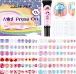 288 Pcs Mini Kid Press on Nails, EBANKU False Nails Kids Press on Nails Glue Full Cover Acrylic Nail Tip Kit for Children Little Girls