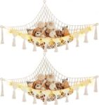 2Pack Teddy Hammock, 105 x 145cm Corner Weaving Toy Hammock, Animals Teddy Net with 2pcs Light String(2m2m), Boho for Baby Room Decor, Kids Bedroom, Playroom