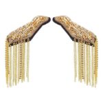 2Pcs Rhinestone Tassel Shoulder Epaulettes Chain for Jacket Blazer Gunmetal/Gold