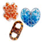 3 Flat Hair Clips: Flower, Heart and Oval Decor