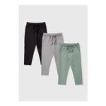 3 Pack Sage Grey & Black Jogging Bottom