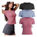 3-Pack Womens Gym Tops Quick-Dry Short-Sleeve Tees