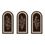 3-Piece Boho Wall Art Set, Black Flowers Wooden Decor