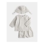 3 Piece Gingham Outfit & Hat Set (0-2 Yrs)